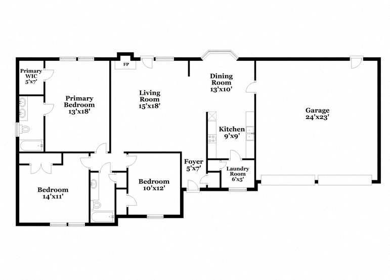a floor plan of a house with an open concept floor plan with bedrooms and baths