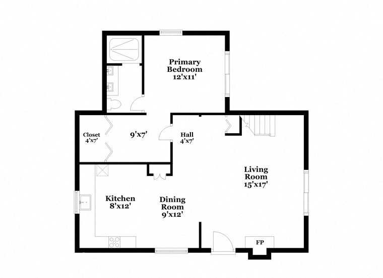 a floor plan of a house with an open floor plan with bedrooms and a kitchen