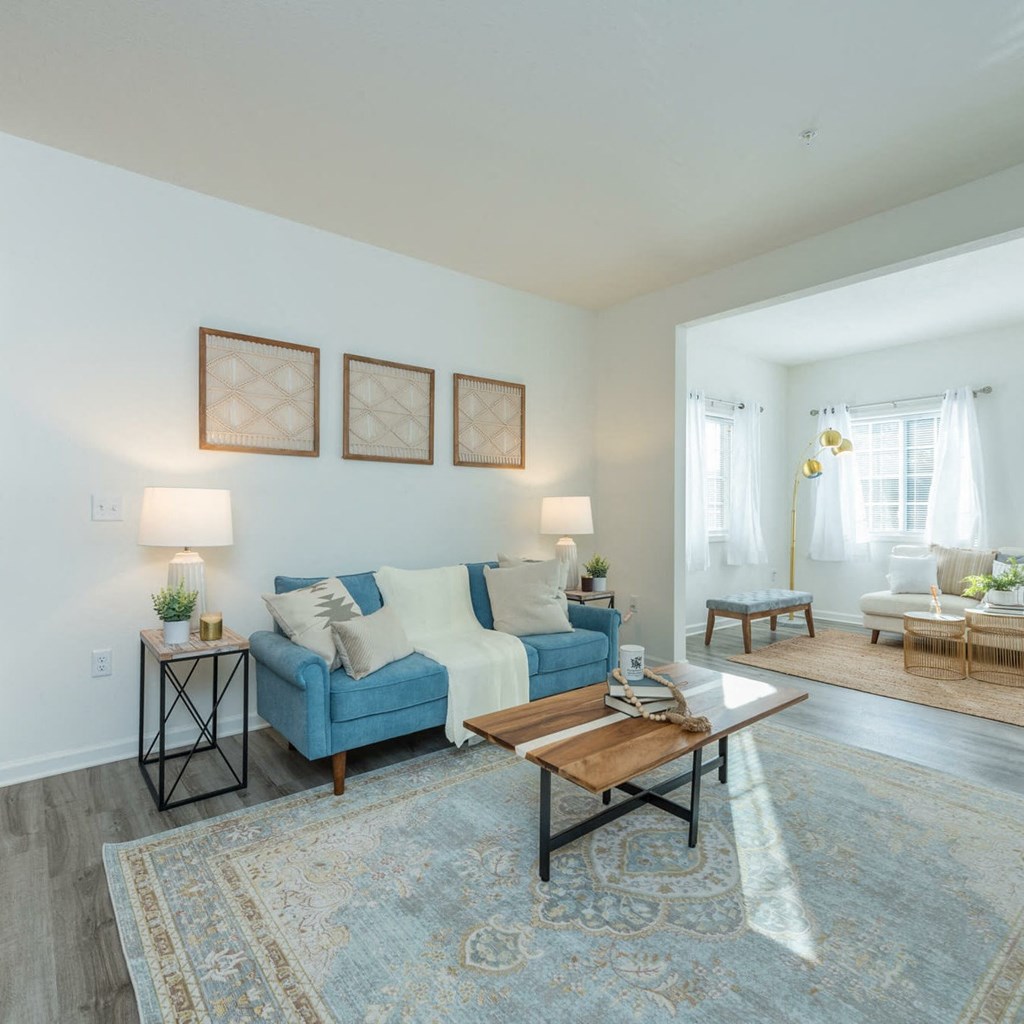 a living room with a couch and a coffee table