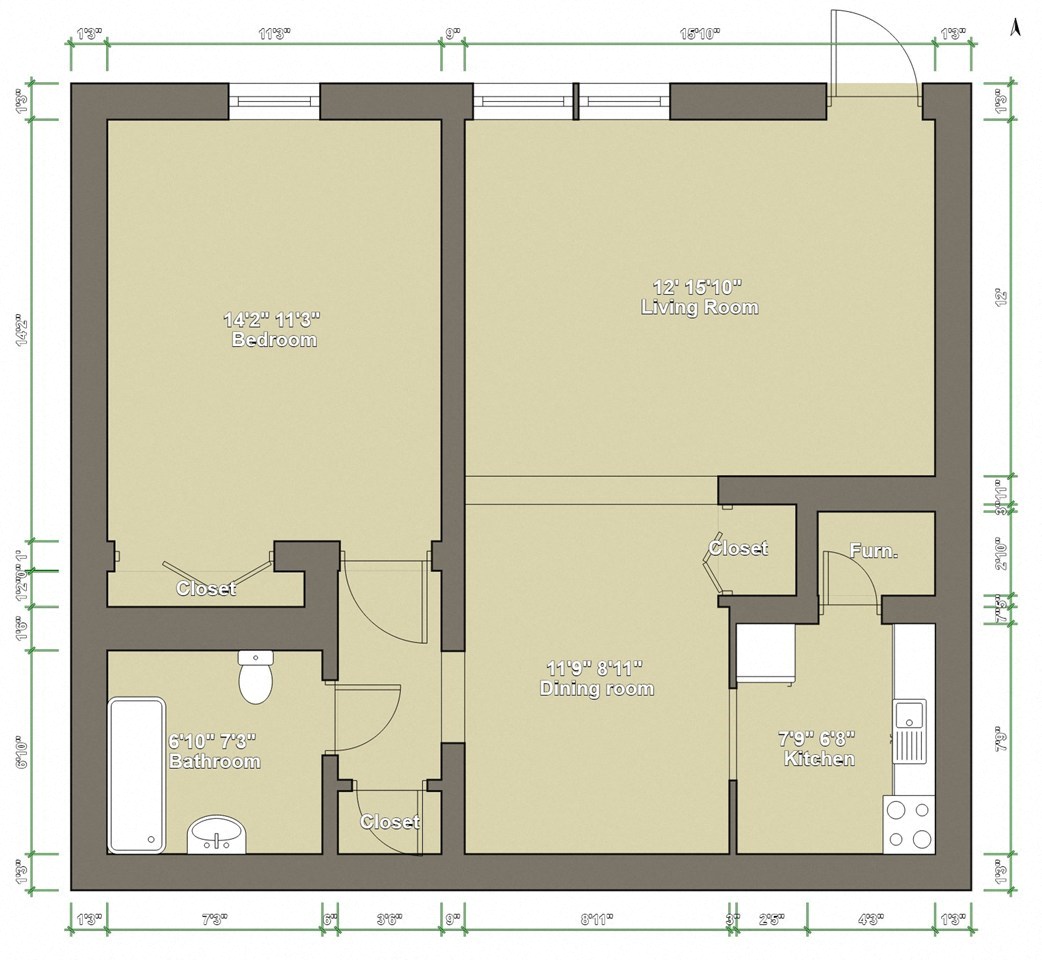 a floor plan of a small house with a bedroom and a living room
