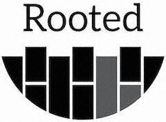 a picture of a logo with the word rooted