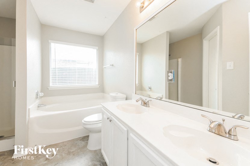 a bathroom with a sink and a toilet and a bath tub