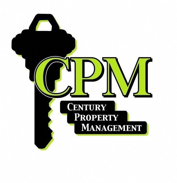 the logo for the cpm century property management company with a flashlight