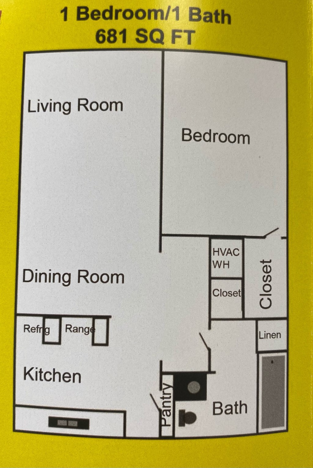 a floor plan of a living room and dining room with a bathroom and a kitchen
