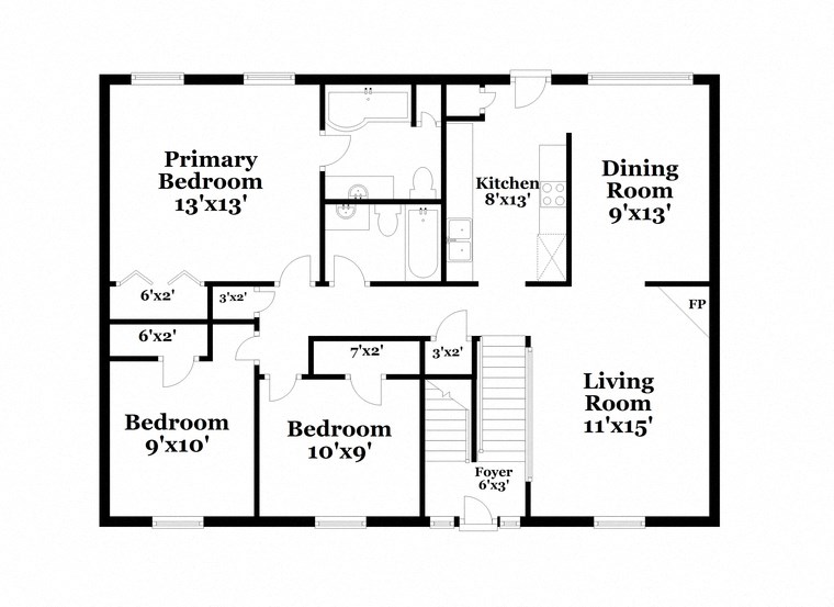 a floor plan of a house with bedrooms and a living room
