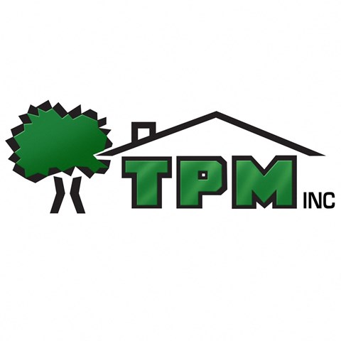 A logo with a tree and a house with the letters TPM INC.