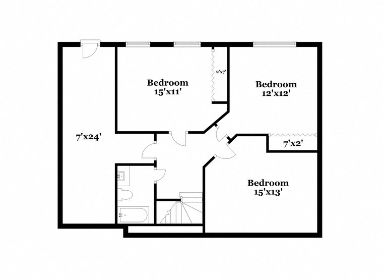 a floor plan of a house with an open floor plan with bedrooms and a kitchen