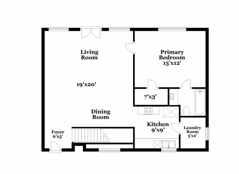 a floor plan of a house with a bedroom and a living room