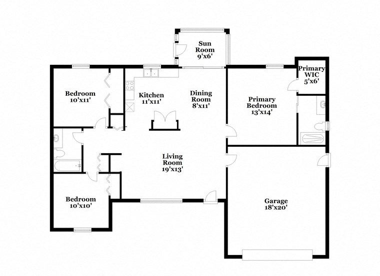 a floor plan of a house with two bedrooms and a baths