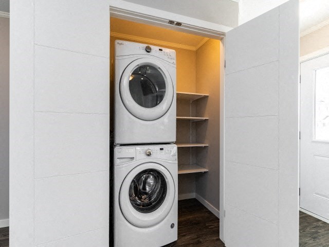a washing machine and a dryer in a closet