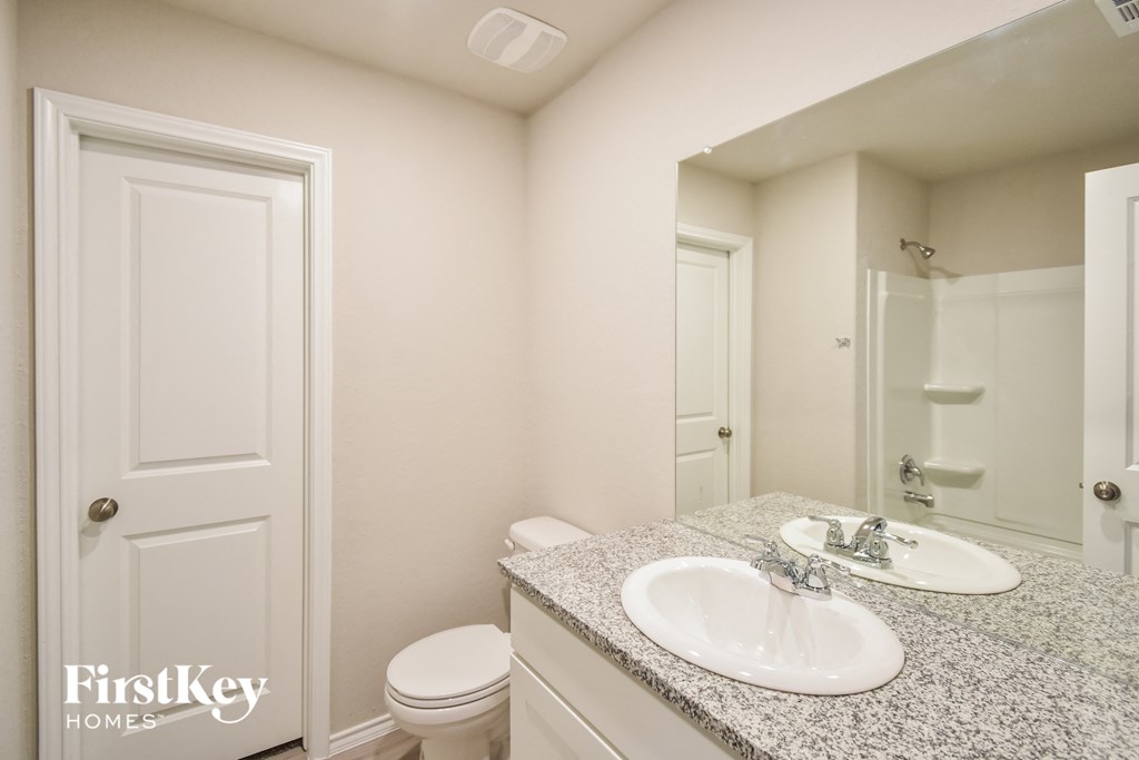 a bathroom with a sink and a toilet and a mirror