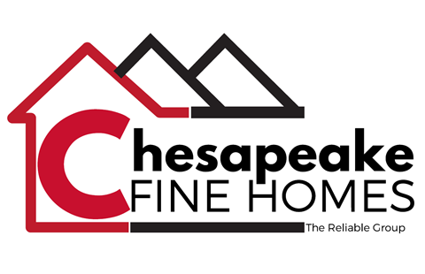A logo for Chesapeake Fine Homes, a reliable group, features a house with a mountain and a large letter C.