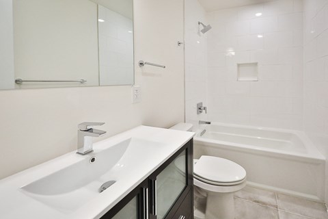 a bathroom with a sink and a toilet and a shower