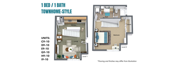 1 Bedroom / 1 Bath: Townhome Style