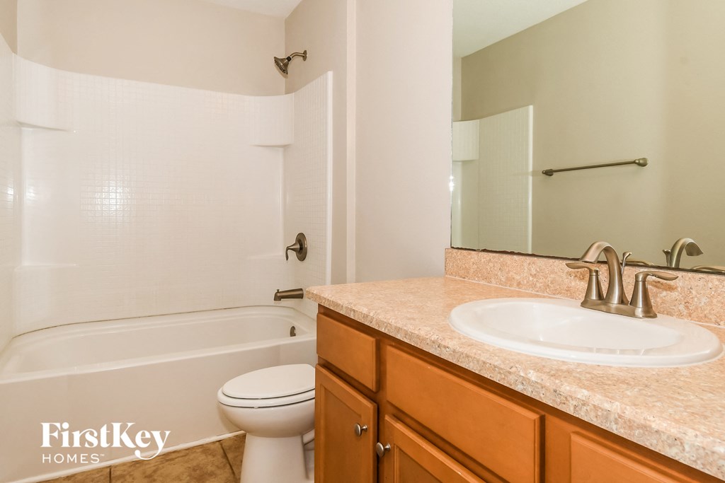 a bathroom with a sink and a toilet and a bath tub