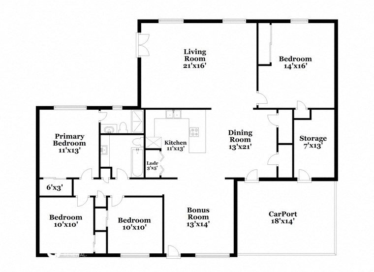 a floor plan of a house with an open floor plan with bedrooms and a bathroom