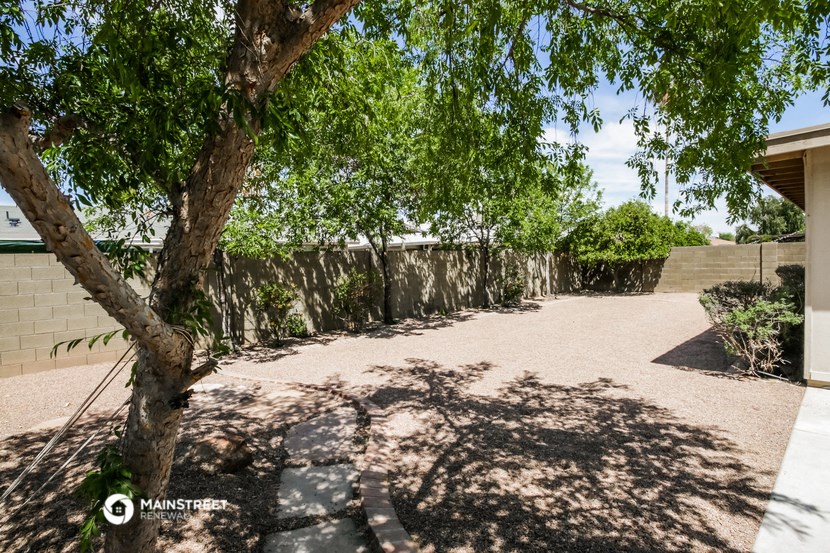 a tree in a yard next to a house