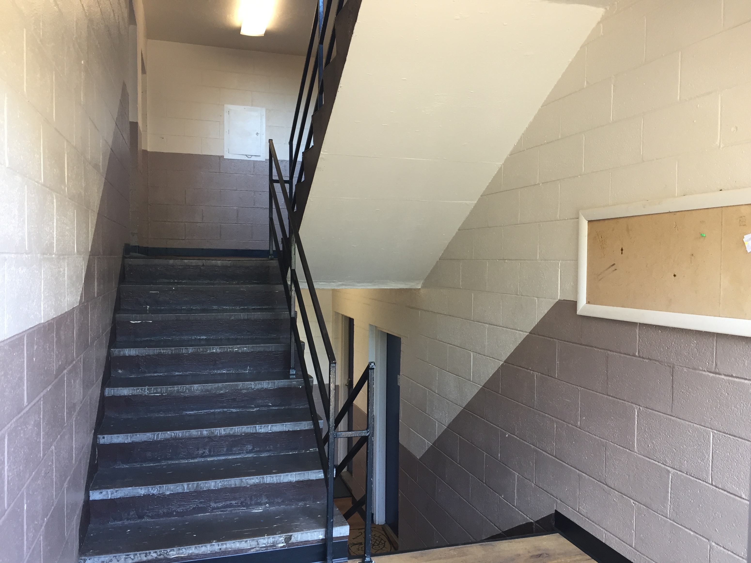 the stairs up to the second floor of the building