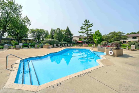A rectangular blue swimming pool with a 3 feet depth marking.