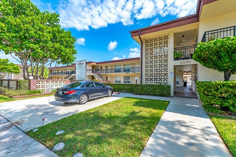 a car parked in front of a building