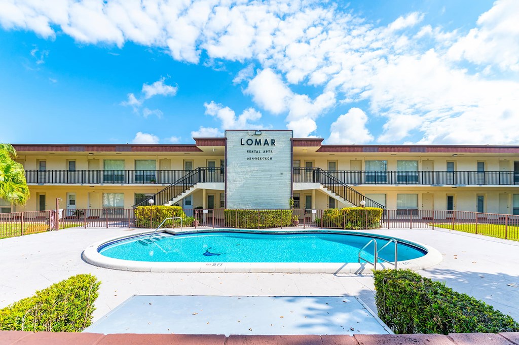 the pool is in front