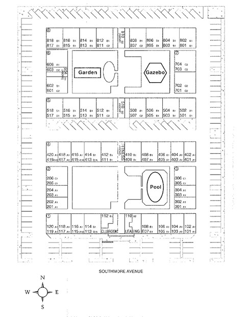 A map of a property with a garden and pool.
