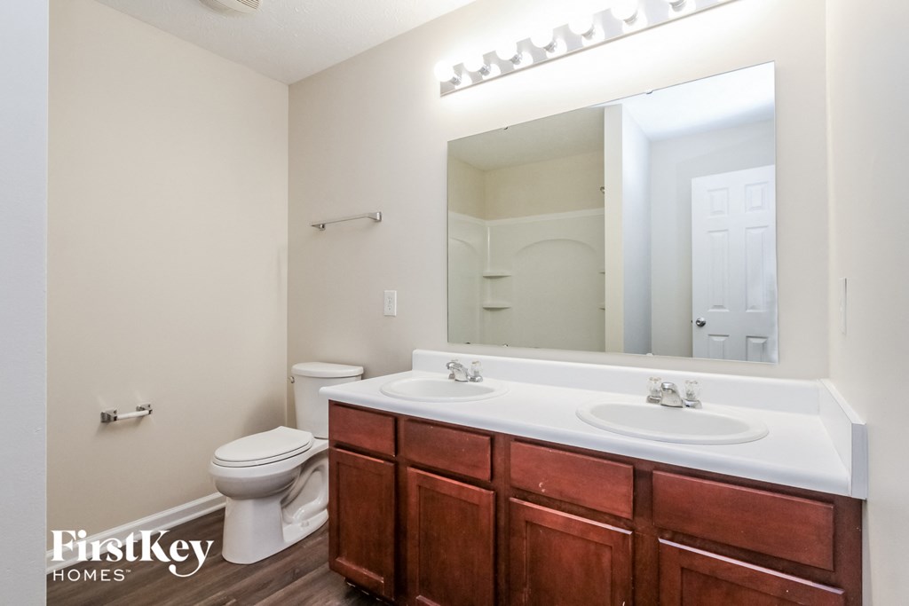 a bathroom with a sink and a toilet and a mirror
