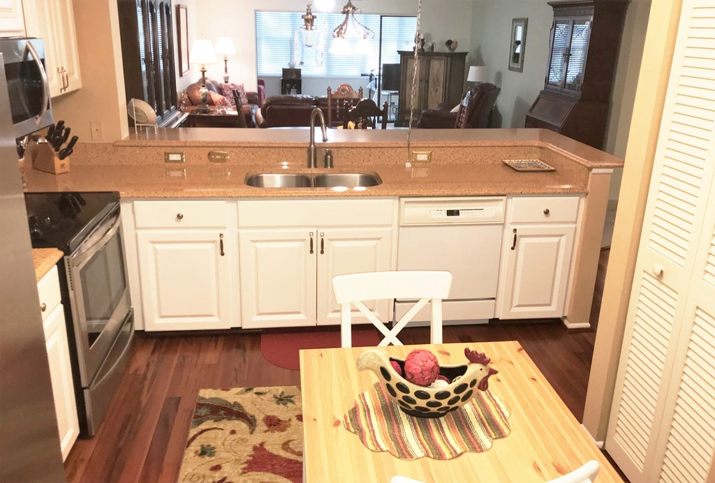 a view of the kitchen from the living room