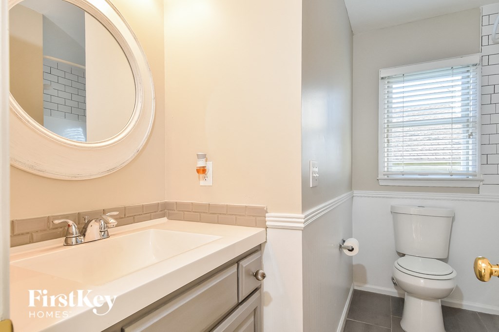 a bathroom with a sink and a toilet and a mirror