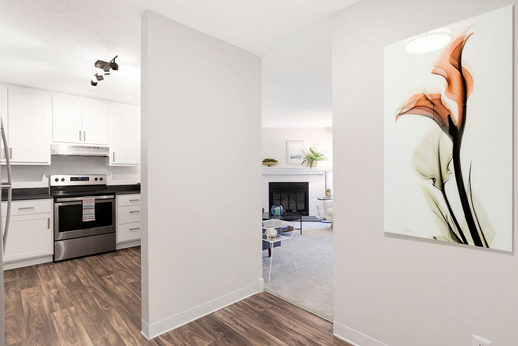 Hallway into kitchen and living room