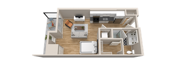 Vintage on Selby | Grant with Patio | Studio Apartment 3D Floorplan