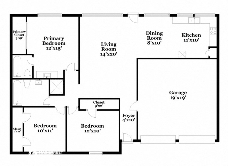 a floor plan of a house with a combination of bedrooms and a living room