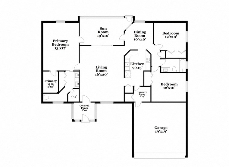 a floor plan of a home with a mix of bedrooms and baths and a staircase