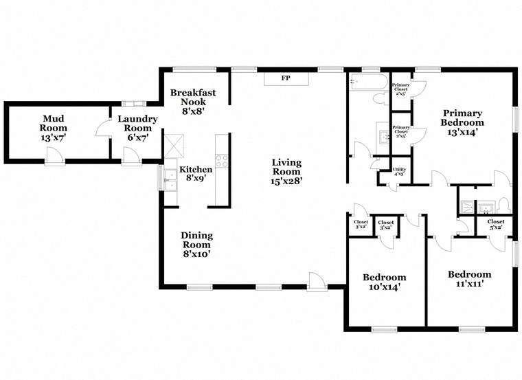 a floor plan of a home with two bedrooms and two baths and a living room