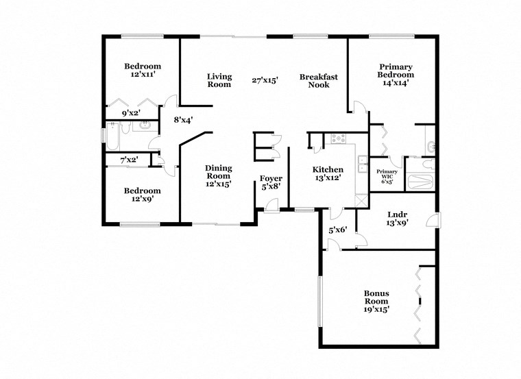 a floor plan of a house with a combination of bedrooms and baths