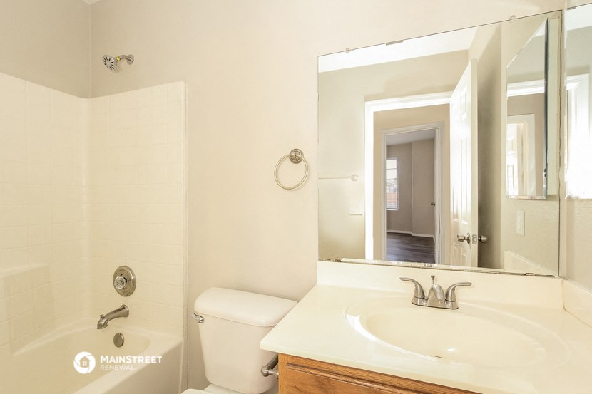 a bathroom with a sink and a toilet and a mirror
