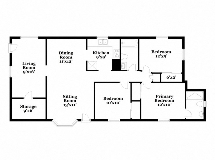 floor plan of a home with an open floor plan with bedrooms and a living room