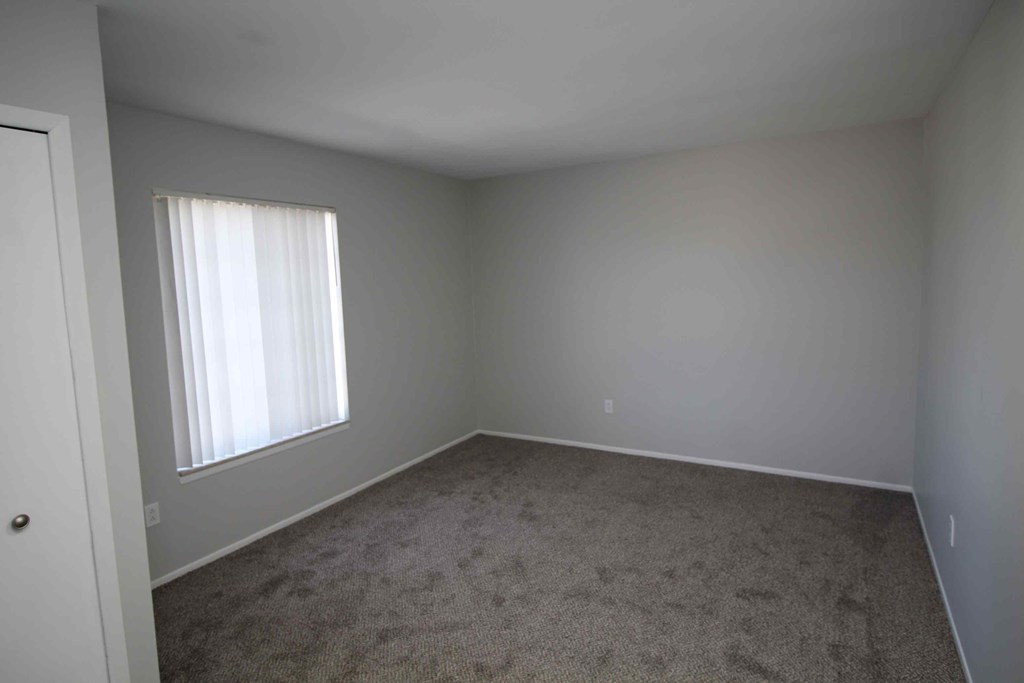 a empty room with carpet and a window