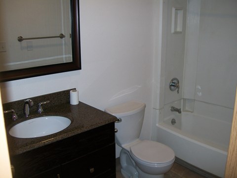 A white toilet sits next to a sink in a bathroom.