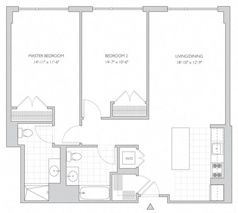 two-bedroom luxury apartment floor plan in New Brunswick, NJ
