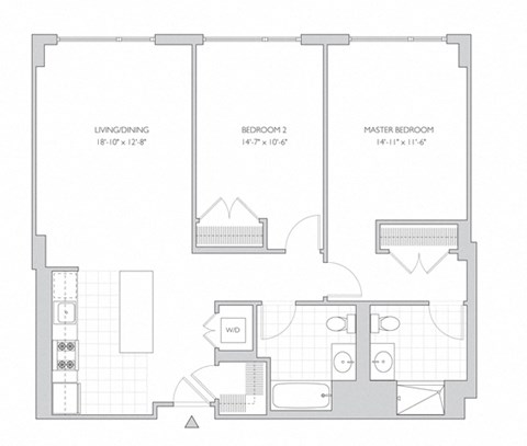 two-bedroom luxury apartment floor plan in New Brunswick, NJ