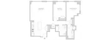 two-bedroom luxury apartment floor plan in New Brunswick, NJ