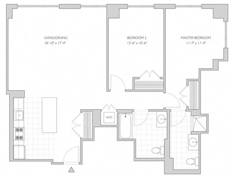 two-bedroom luxury apartment floor plan in New Brunswick, NJ