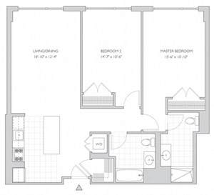 two-bedroom luxury apartment floor plan in New Brunswick, NJ