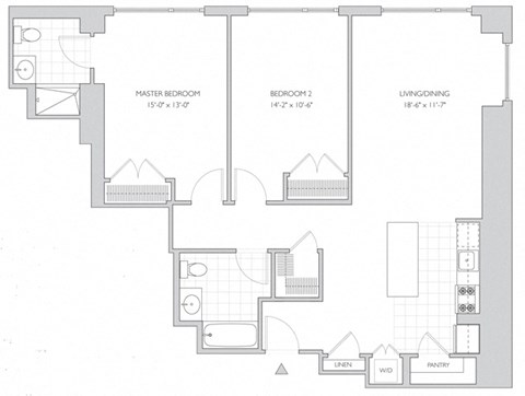 two-bedroom luxury apartment floor plan in New Brunswick, NJ