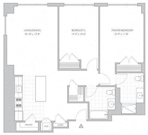 two-bedroom luxury apartment floor plan in New Brunswick, NJ