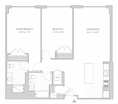 two-bedroom luxury apartment floor plan in New Brunswick, NJ