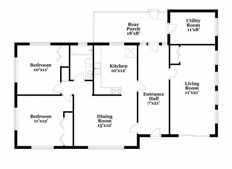 a floor plan of a house with bedrooms and a kitchen and a living room