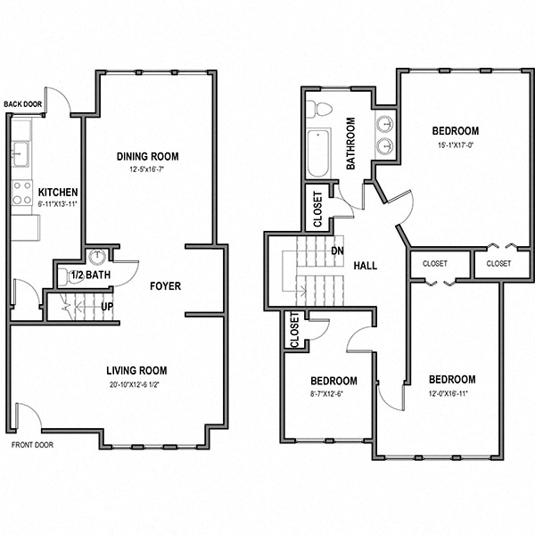 3 Bedroom 1.5 Bath Floor Plan