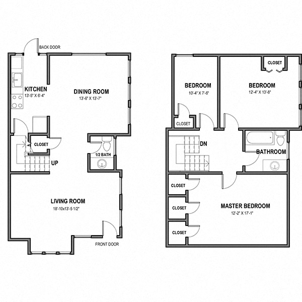 3 Bedroom 1.5 Bath Floor Plan